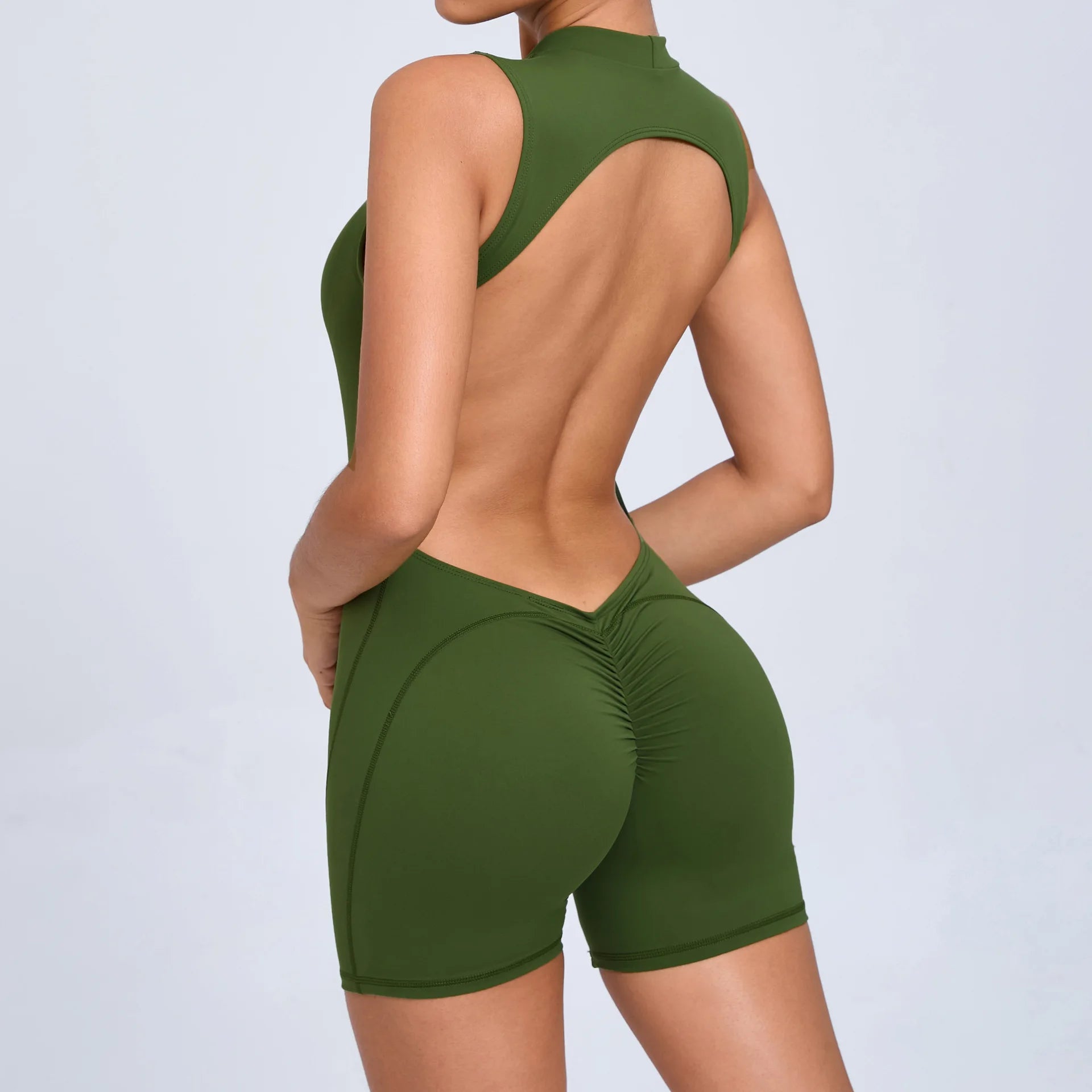 Sleeveless gym jumpsuit with open back