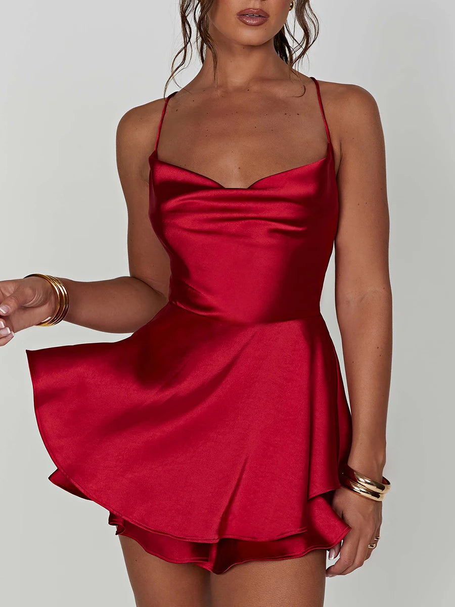 Satin dress with crisscross tie