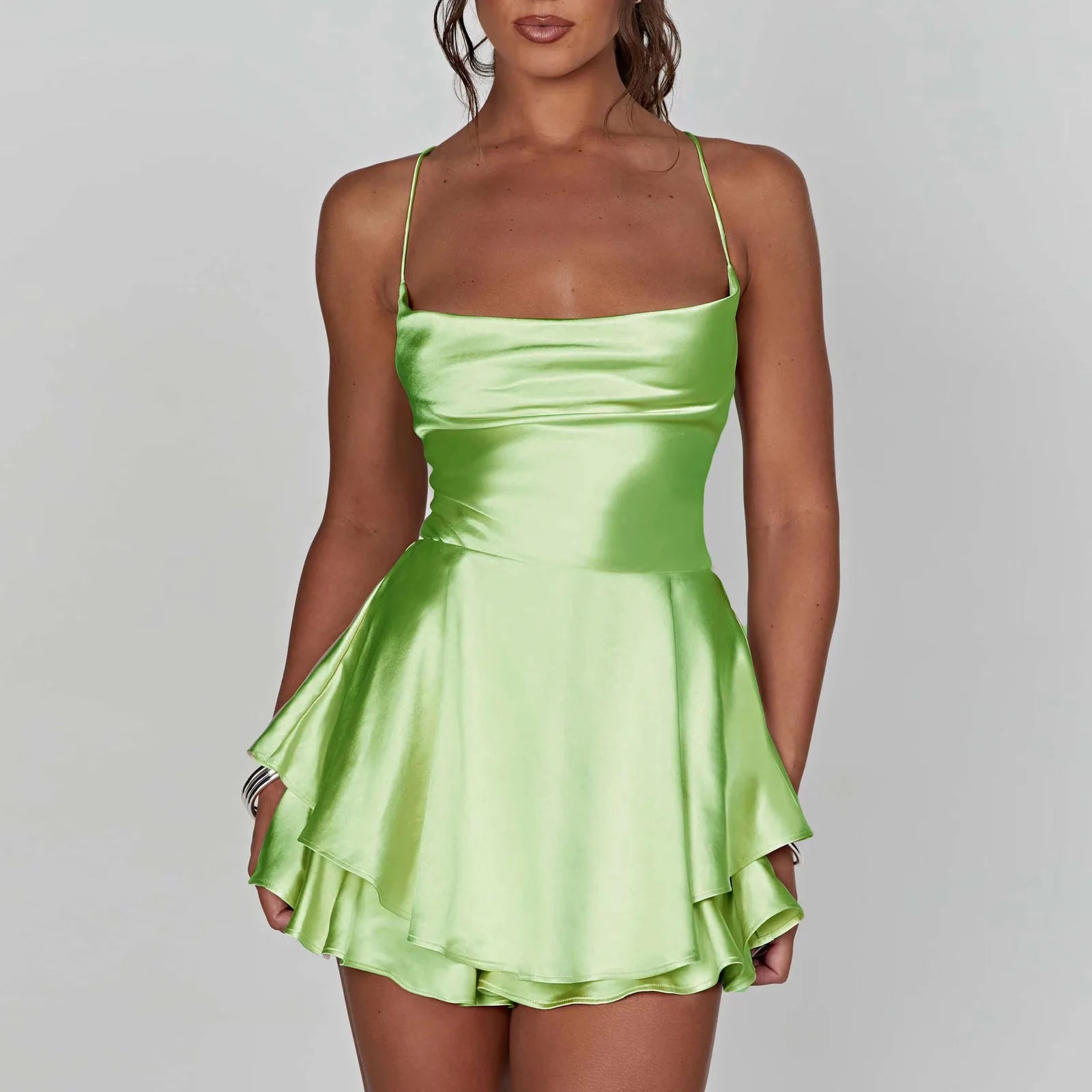 Satin dress with crisscross tie
