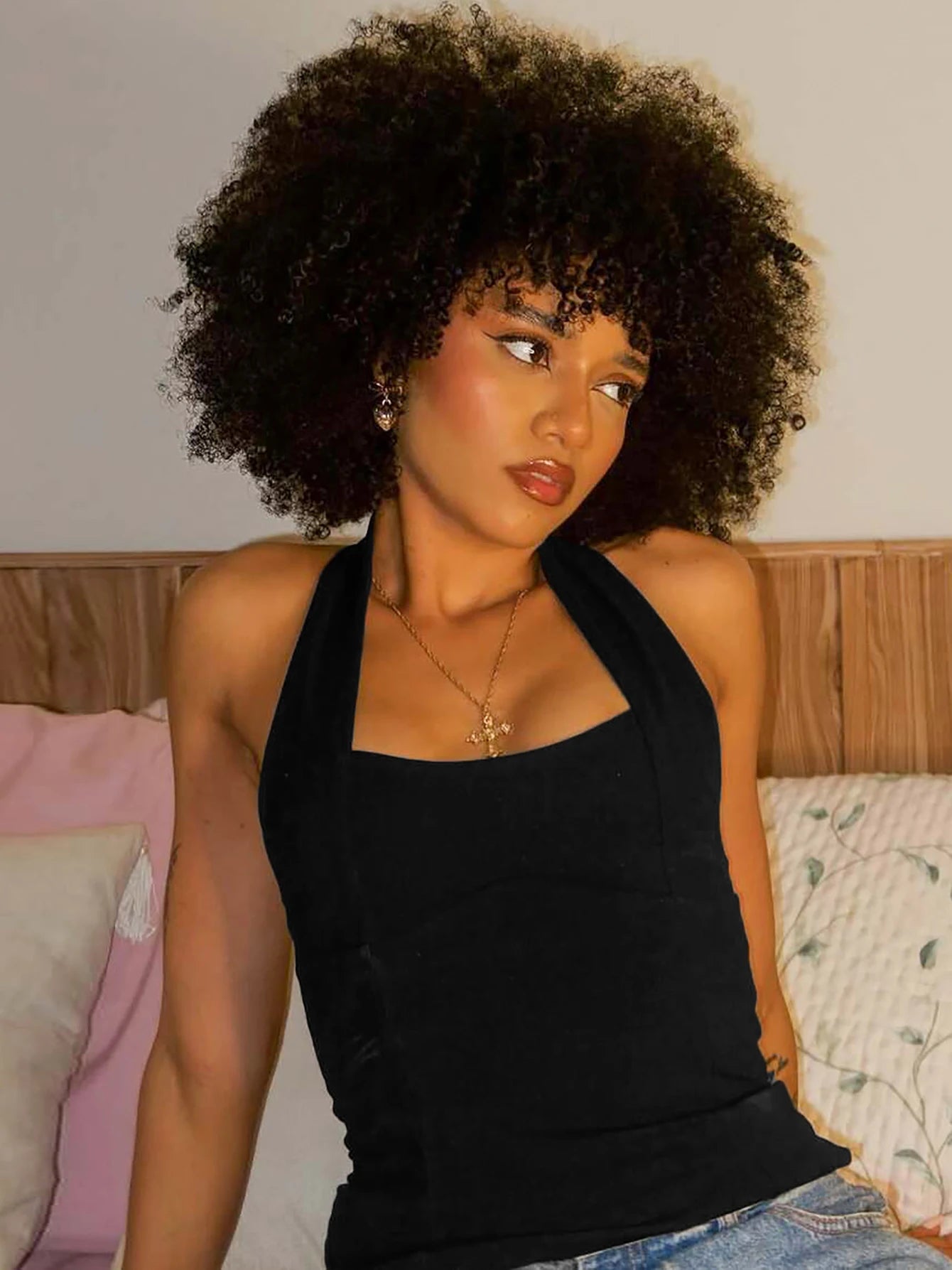 Backless summer tank top with embellishment at the back