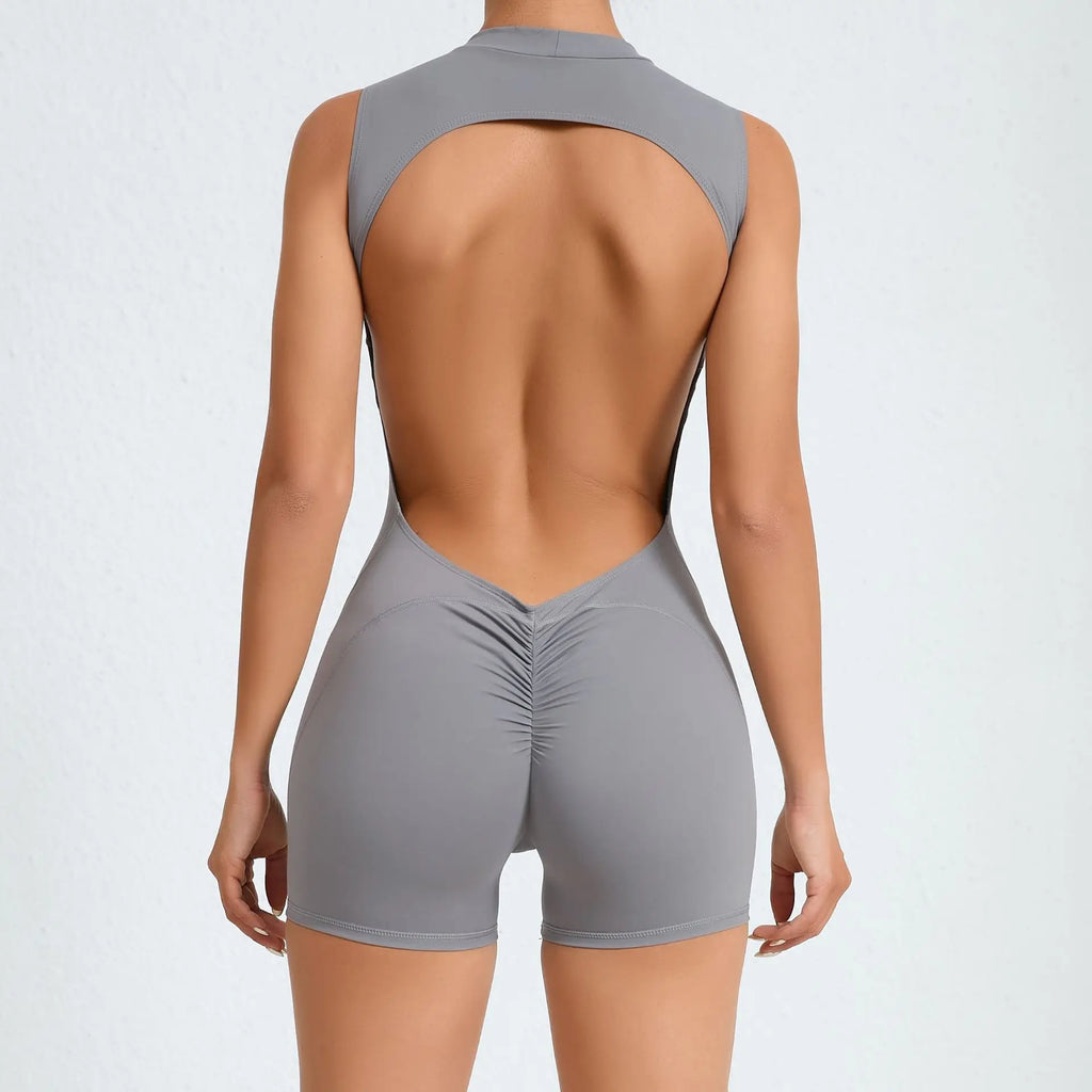 Sleeveless gym jumpsuit with open back